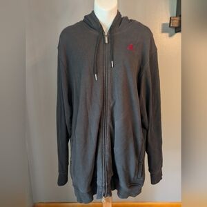 Nike Jordan Men's Black Zip-Up Hoodie with Red Jumpman And Allover Back Design